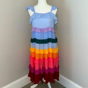 Crown and Ivy Belk Rainbow Multi Ruffle Tiered Dress Small